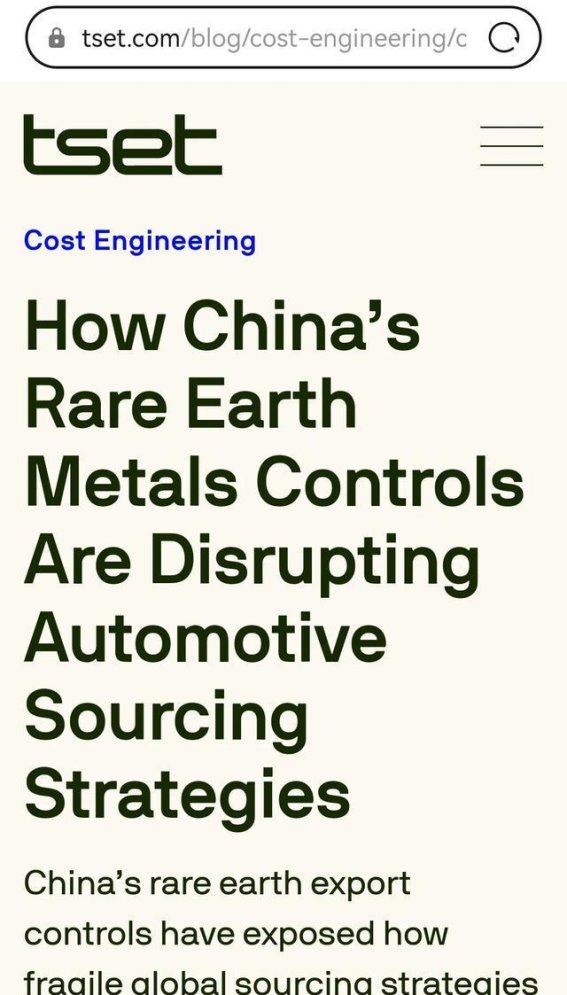 美国汽车行业面临稀土短缺危机，生产或停滞数周
