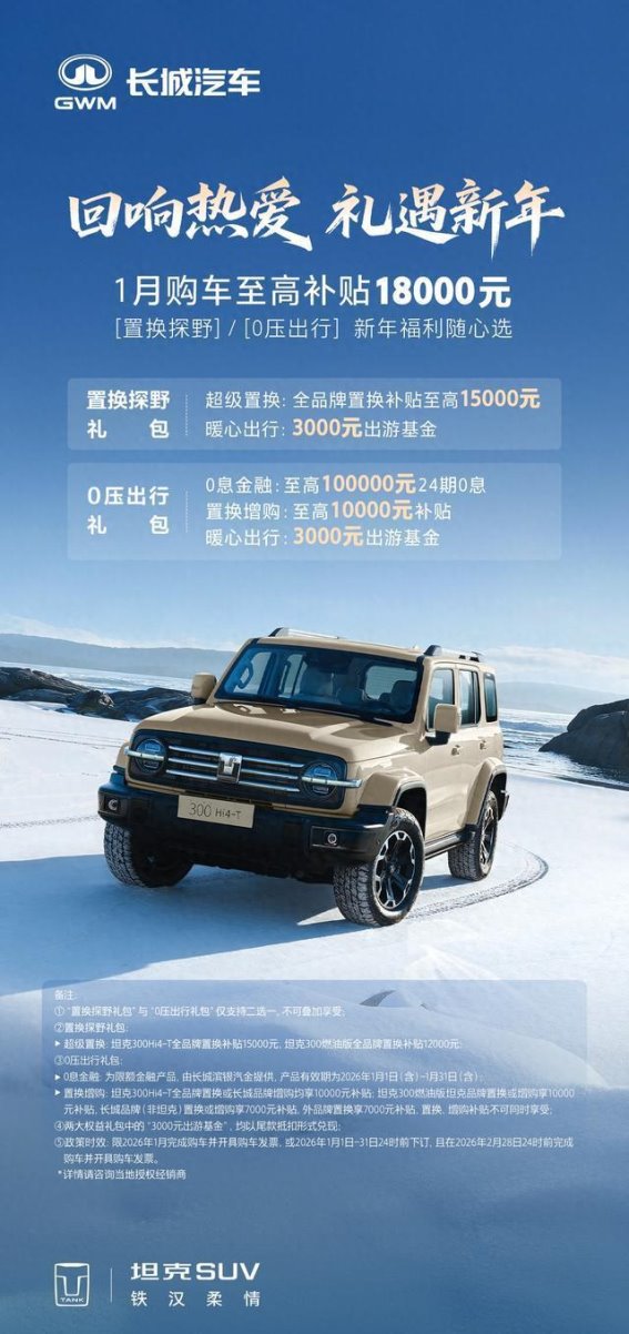 50万热爱共鸣，坦克300新年购车礼遇全面升级